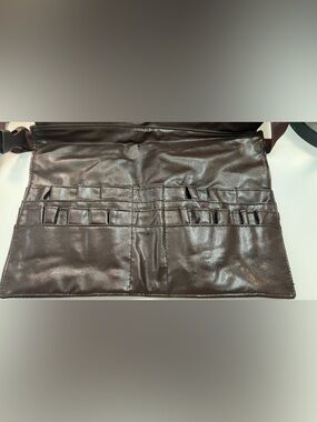 Leather Makeup Brush Roll Organizer Bag - Brown